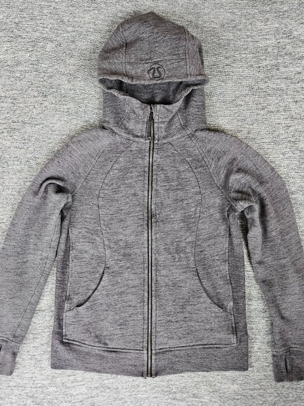 Lululemon Scuba Full Zip Hoodie Dark Grey Size 12 Cotton Blend Fleece Thumbholes